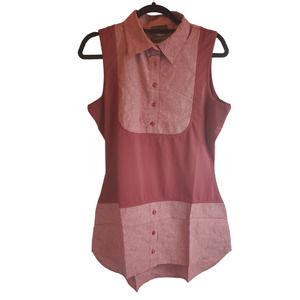 Kathleen Kirkwood Dictra-Ease Chambray Denim Women's Wine Shirttail Top  Size M